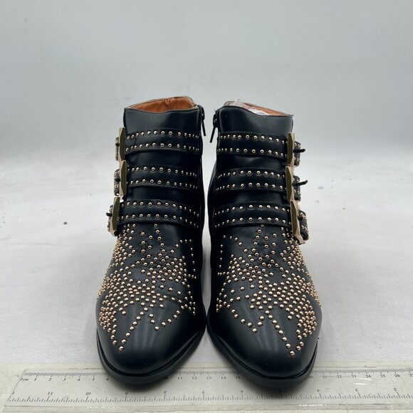 Studded Black Ankle Boots with Buckles - Picture 3 of 7